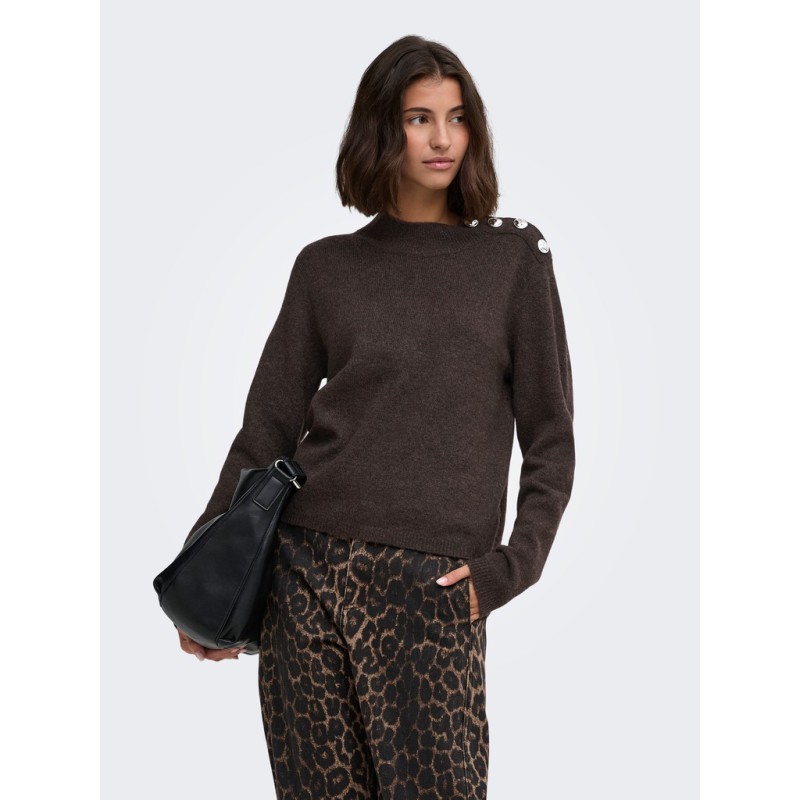JDY Super life button striktrøje - Coffee Bean / Melange