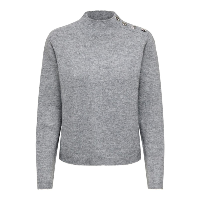 JDY Super life button striktrøje - Medium Grey Melange