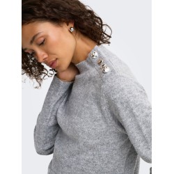 JDY Super life button striktrøje - Medium Grey Melange