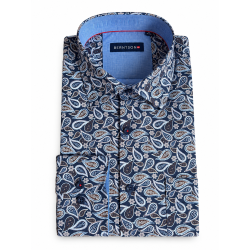 BERTNSON Strygefri langærmet skjorte - Dark Navy Print
