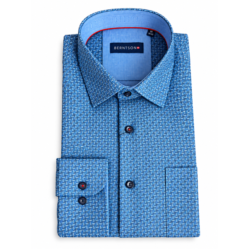 BERNTSON Strygefri langærmet skjorte - Cobalt Blue
