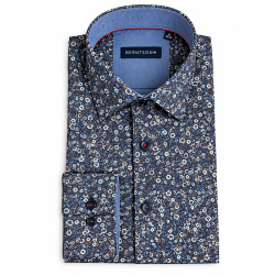 BERNTSON Strygefri langærmet skjorter - Navy Floral