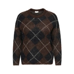 ONLY CARMAKOMA Noeme pattern langærmet striktrøje - Coffee Bean