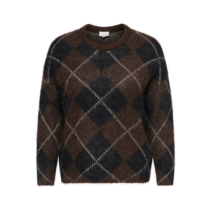 ONLY CARMAKOMA Noeme pattern langærmet striktrøje - Coffee Bean