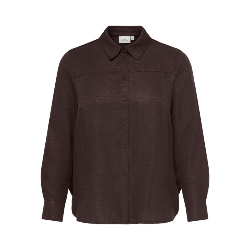 ONLY CARMAKOMA Bay topstitch cuff skjorte - Coffee Bean / Melange