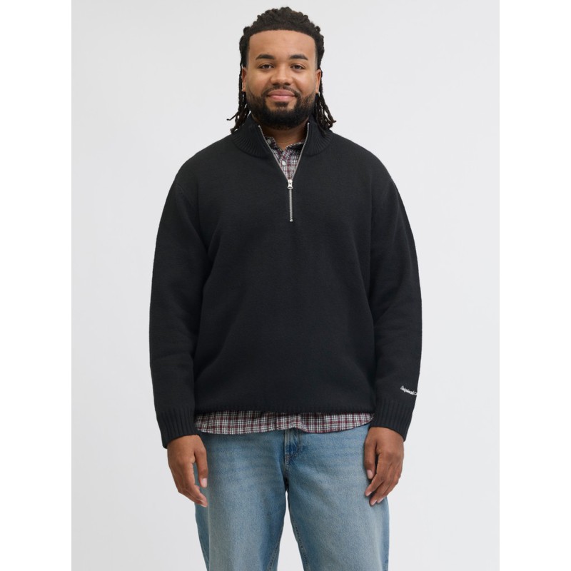 JACK & JONES PLUS Norrebro half zip striktrøje - Black