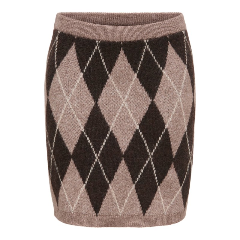 JDY Bianka high waist striknederdel - Chocolate Torte / Argyle