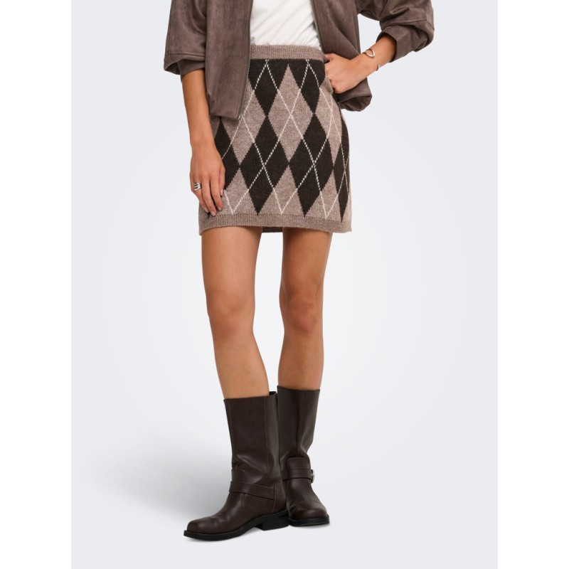 JDY Bianka high waist striknederdel - Chocolate Torte / Argyle