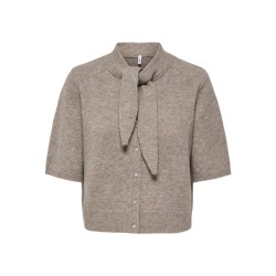 ONLY Lana scarf detail strikcardigan - Taupe Gray