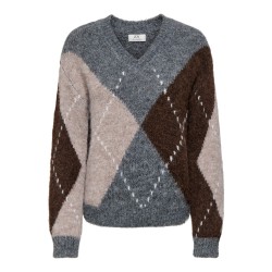 JDY Zoey argyle langærmet striktrøje - Medium Grey Melange