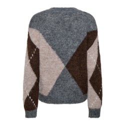 JDY Zoey argyle langærmet striktrøje - Medium Grey Melange