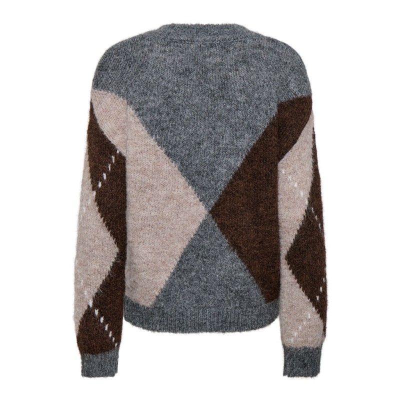 JDY Zoey argyle langærmet striktrøje - Medium Grey Melange