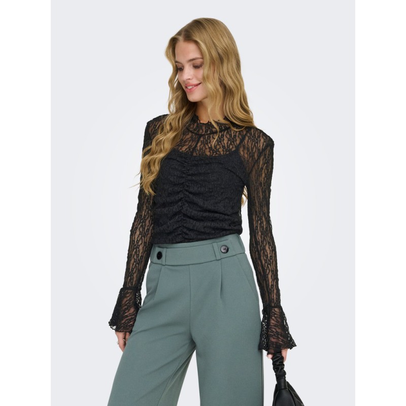 JDY Lala high neck lace bluse - Black