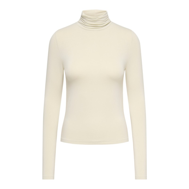 JDY Sissy high neck langærmet bluse - Oatmeal