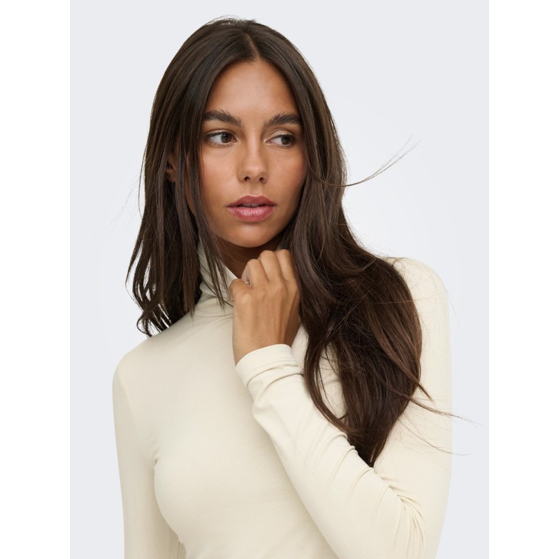 JDY Sissy high neck langærmet bluse - Oatmeal