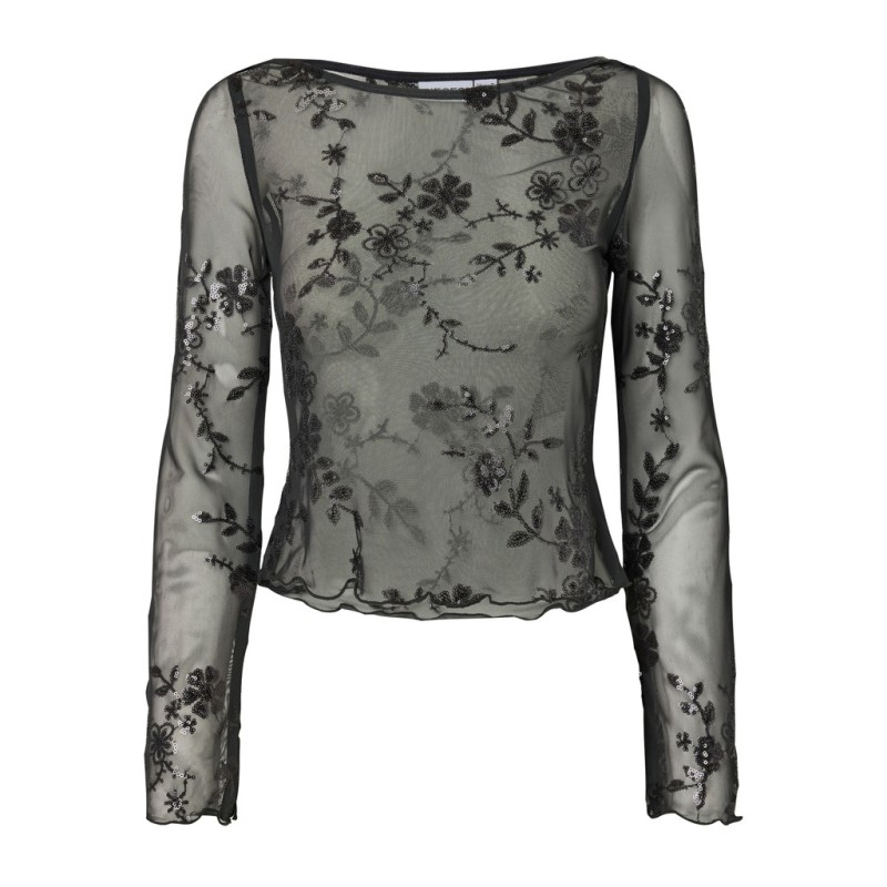 PIECES Vita langærmet bluse - Asphalt