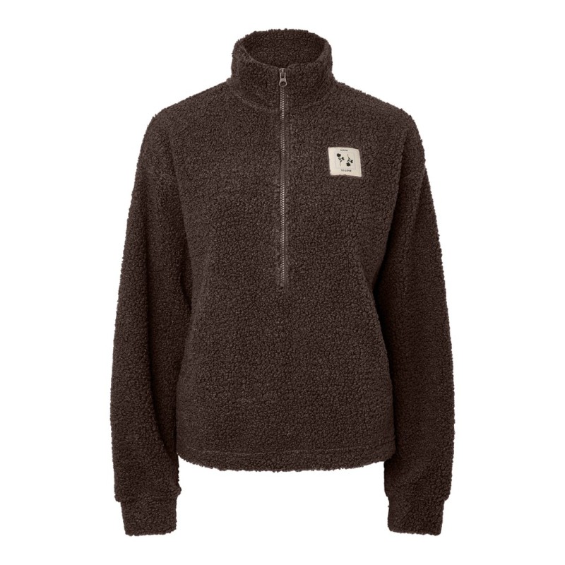 PIECES Katty high neck half zip teddyjakke - Hot Fudge