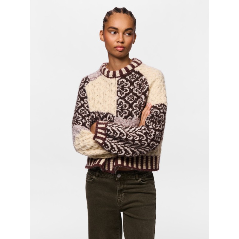 PIECES Fusion colorblock striktrøje - Greige