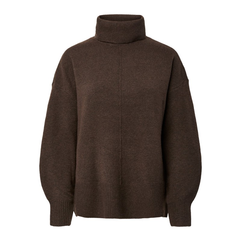PIECES Malou rollneck striktrøje - Hot Fudge / Melange