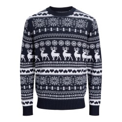 JACK & JONES JUNIOR Xmas santa striktrøje - Navy Blazer / Cloud Dancer