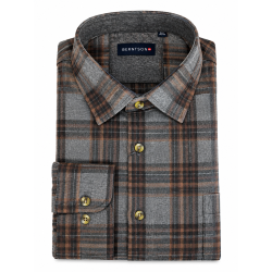 BERNTSON Strygefri skjorte - Grey Brown Check