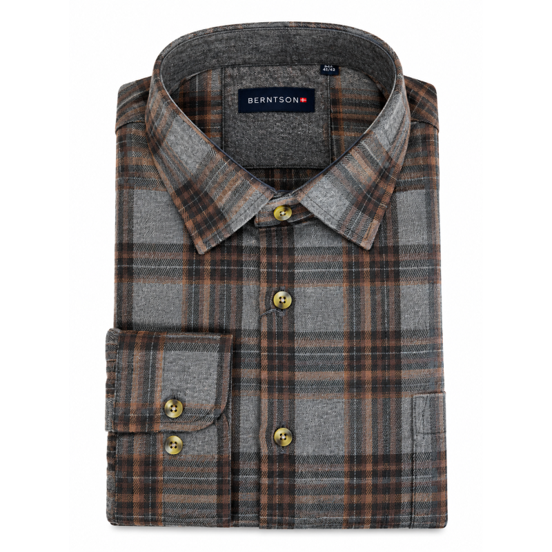 BERNTSON Strygefri skjorte - Grey Brown Check