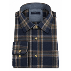 BERNTSON Strygefri skjorte - Navy Brown Check