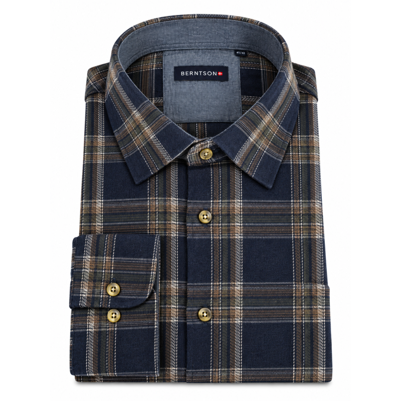BERNTSON Strygefri skjorte - Navy Brown Check