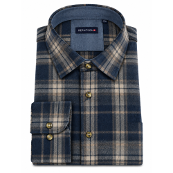 BERNTSON Strygefri skjorte - Navy Beige Check