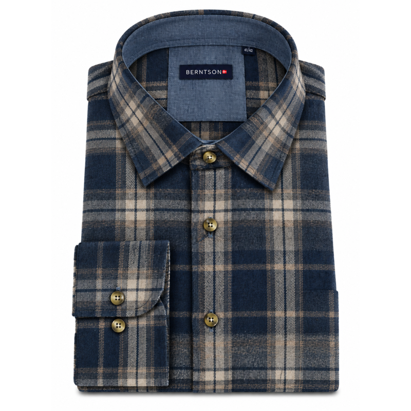 BERNTSON Strygefri skjorte - Navy Beige Check