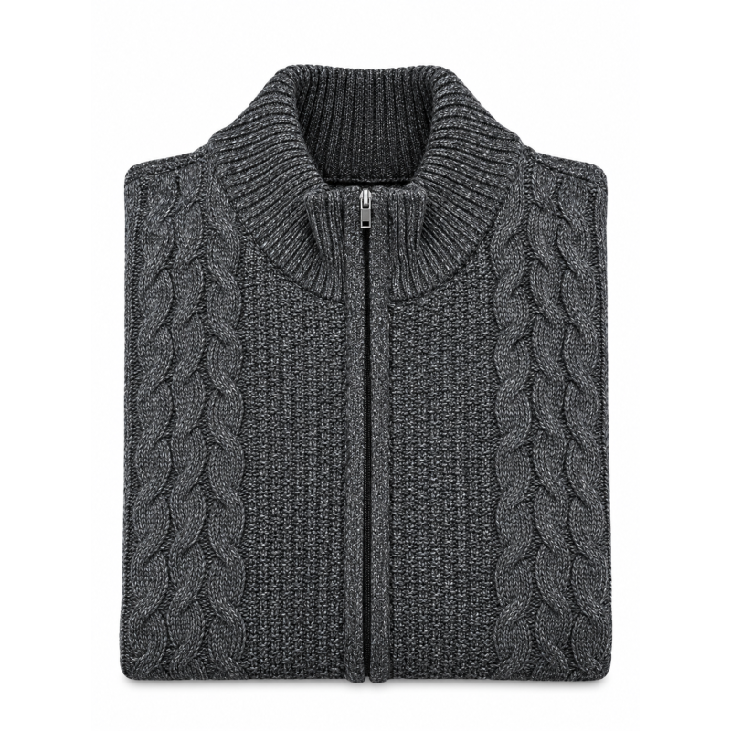 BERNTSON Kabelstrikcardigan - Antracit Melange