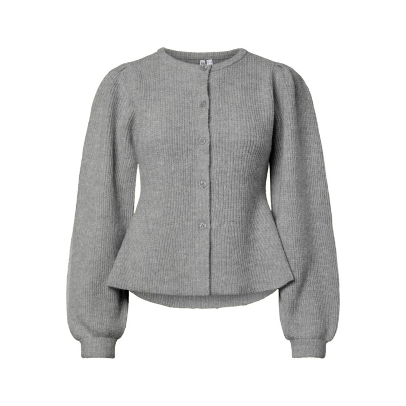 PIECES Silly puff strikcardigan - Medium Grey Melange