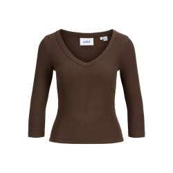 JJXX Fiffi 3/4 ærme rib v-hals bluse - Demitasse