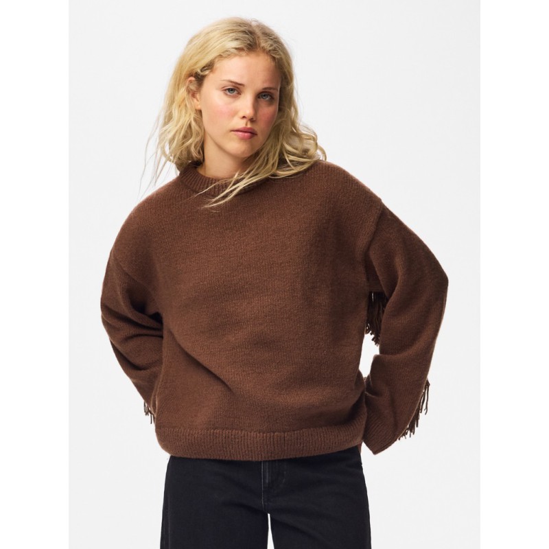 PIECES Iva fringes striktrøje - Downtown Brown