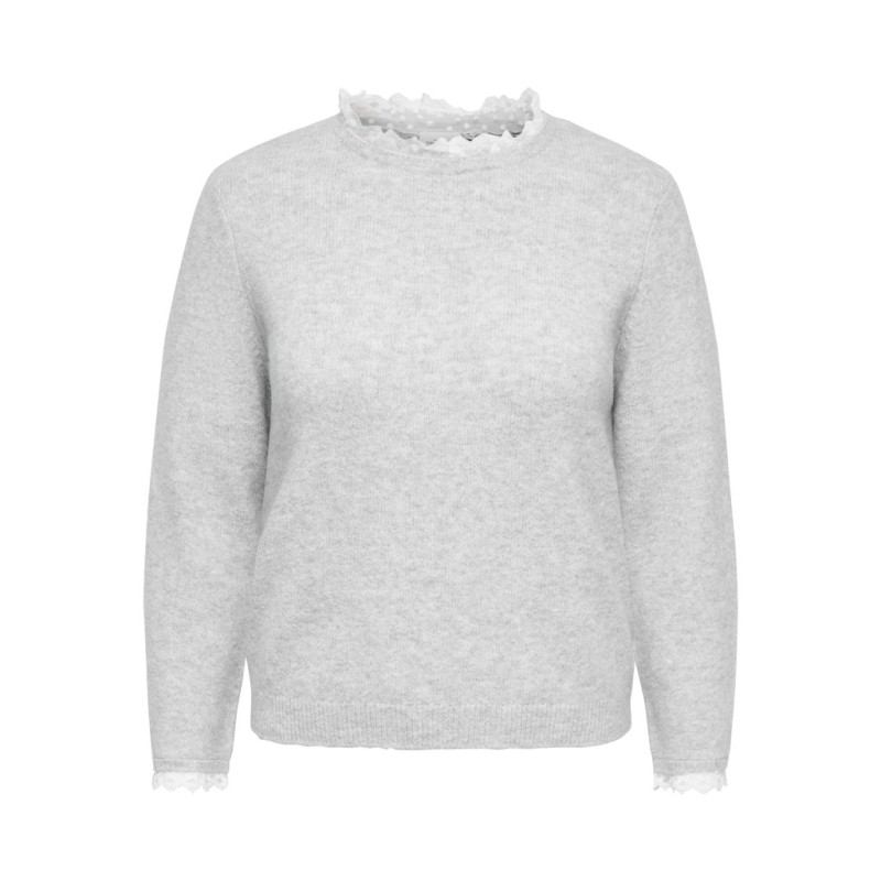 ONLY CARMAKOMA Cher detail striktrøje - Light Grey Melange