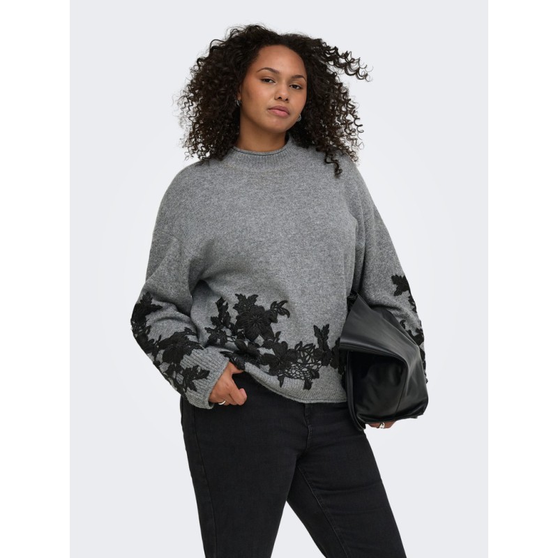 ONLY CARMAKOMA Lisa high neck detail striktrøje - Medium Grey Melange