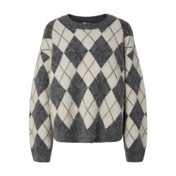 PIECES Alva loose check striktrøje - Dark Grey Melange
