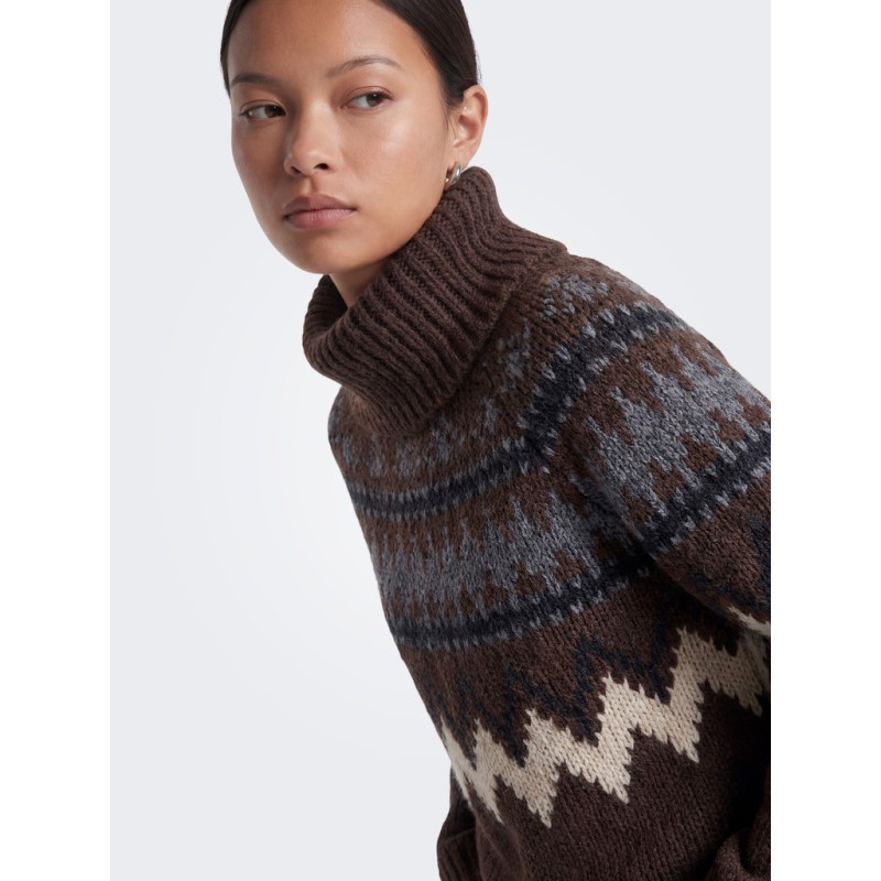 ONLY Cosy fairisle gighneck striktrøje - Coffee Bean