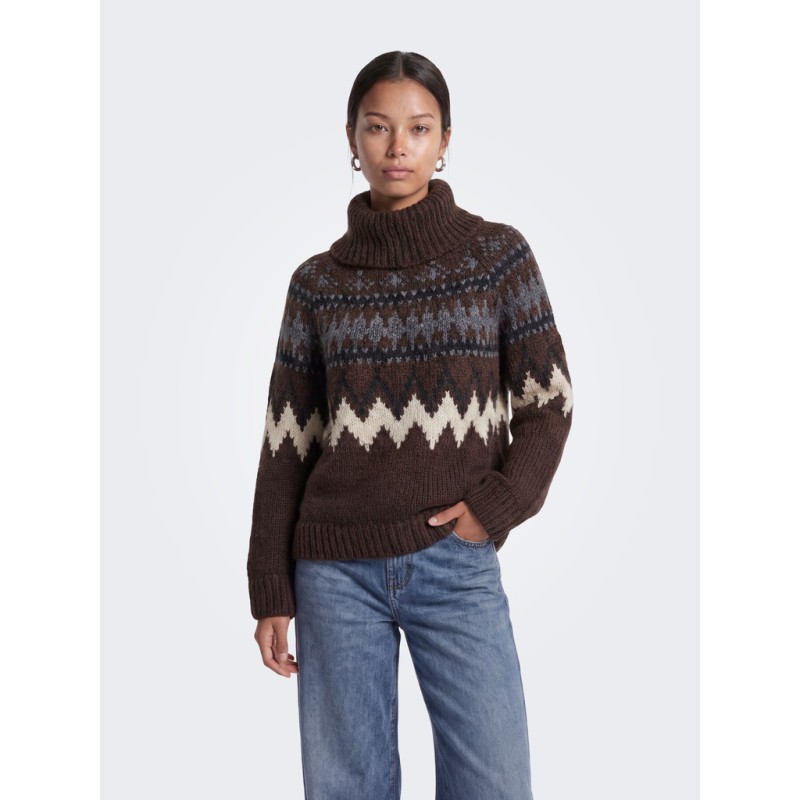 ONLY Cosy fairisle gighneck striktrøje - Coffee Bean