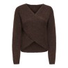 ONLY Maggie cross v-neck striktrøje - Coffee Bean / Melange