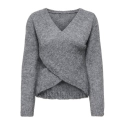 ONLY Maggie cross v-neck striktrøje - Medium Grey Melange
