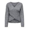 ONLY Maggie cross v-neck striktrøje - Medium Grey Melange