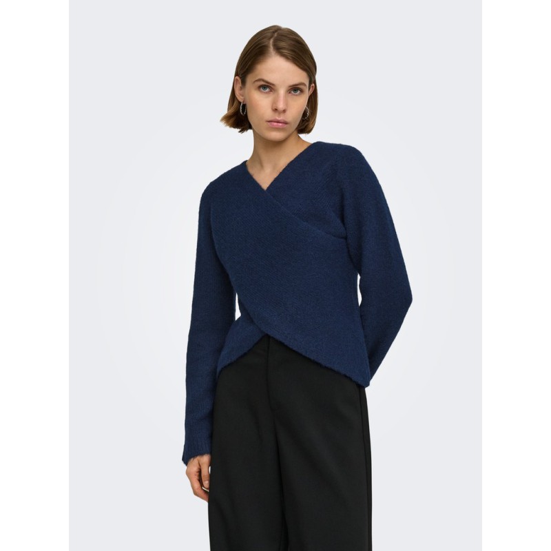 ONLY Maggie cross v-neck striktrøje - Night Sky
