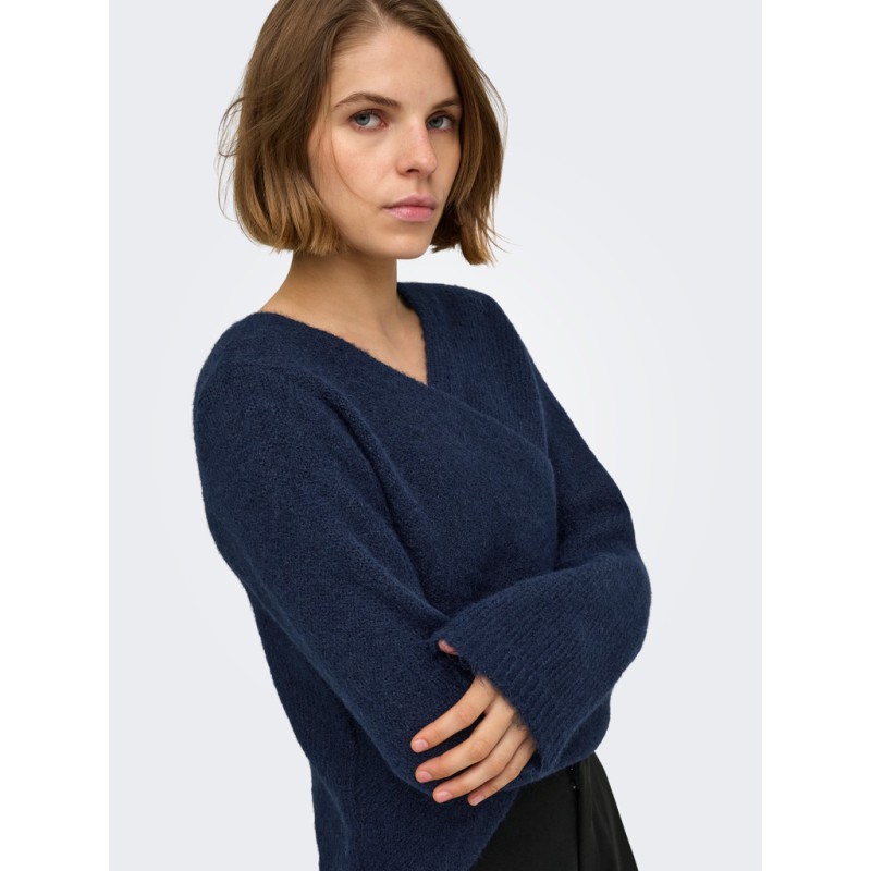 ONLY Maggie cross v-neck striktrøje - Night Sky