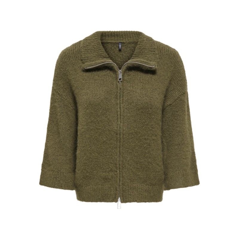ONLY Maggie 3/4 wide zip strikcardigan - Beech