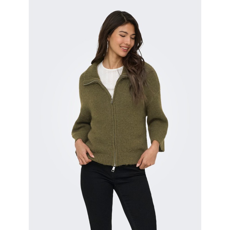ONLY Maggie 3/4 wide zip strikcardigan - Beech