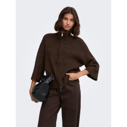 ONLY Maggie 3/4 wide zip strikcardigan - Coffee Bean