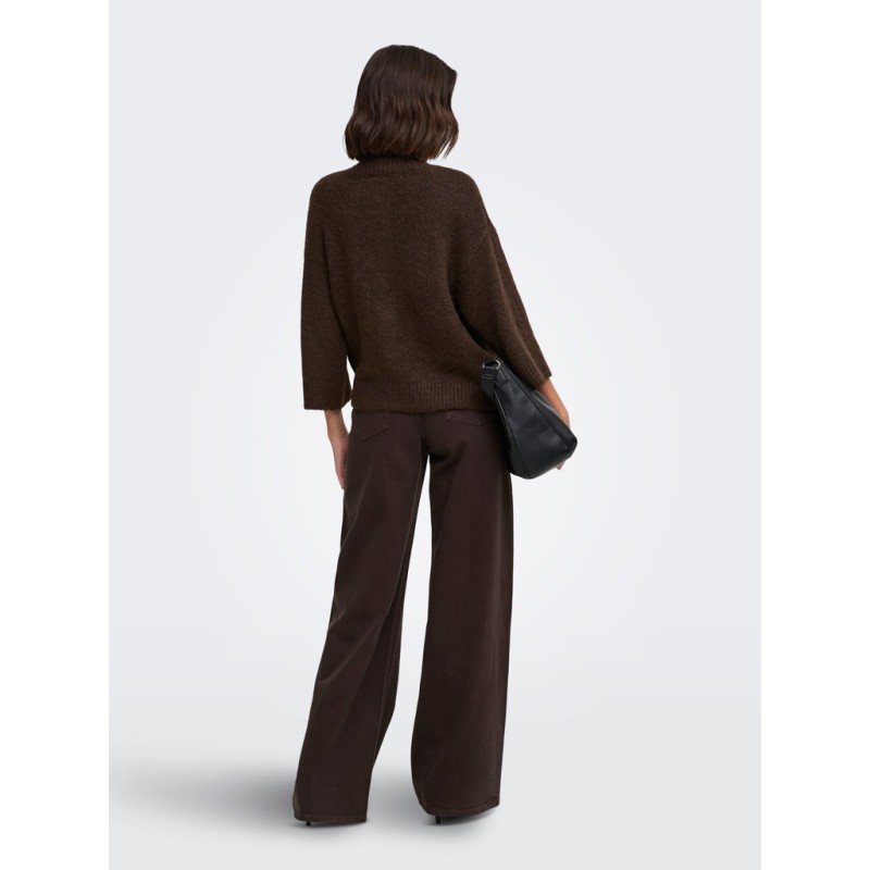ONLY Maggie 3/4 wide zip strikcardigan - Coffee Bean