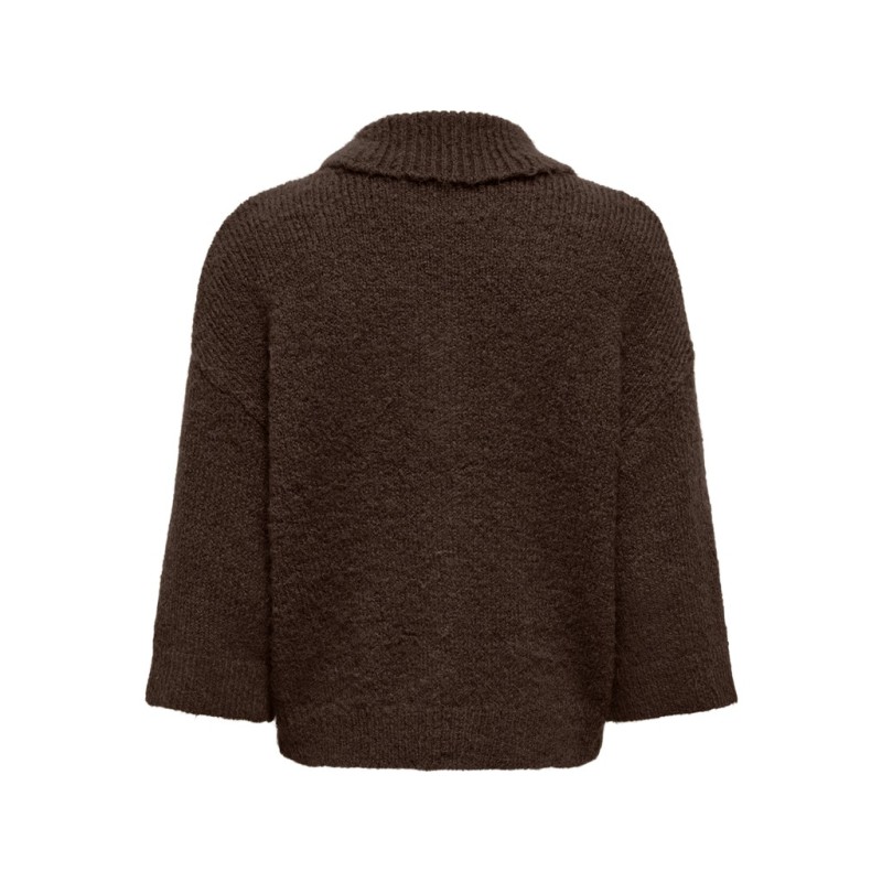 ONLY Maggie 3/4 wide zip strikcardigan - Coffee Bean
