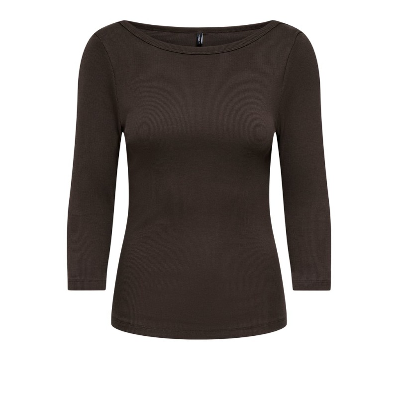 ONLY Kathline 3/4 rib boatneck bluse - Coffee Bean